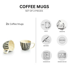 'Zebra Pattern' Ceramic Tea & Coffee Mugs (Set of 2, 200 ml, Microwave Safe, Hand-Painted)