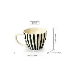 'Zebra Pattern' Ceramic Tea & Coffee Mugs (Set of 2, 200 ml, Microwave Safe, Hand-Painted)