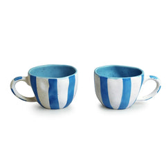 'Sky' Ceramic Tea & Coffee Mugs (Set of 2, 200 ml, Microwave Safe, Hand-Painted)