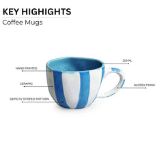 'Sky' Ceramic Tea & Coffee Mugs (Set of 2, 200 ml, Microwave Safe, Hand-Painted)