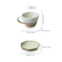 'Slate Grey' Ceramic Coffee & Tea Cups With Saucers Set (Set of 2, 200 ml, Microwave Safe, Hand Glazed)