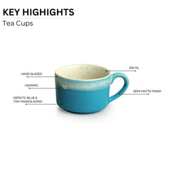 'Beach Shores' Coffee & Tea Cups In Ceramic (Set Of 2, 200 ml, Microwave Safe, Hand Glazed)