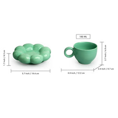 'Bubbly Blooms' Ceramic Coffee & Tea Cup With Saucer Set (180 ml, Microwave Safe, Hand Glazed)