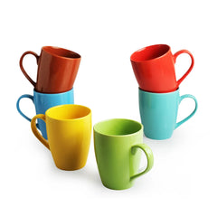 'Rainbow' Handcrafted Ceramic Tea & Coffee Mugs (Set Of 6, 320 ML, Microwave Safe)