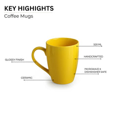 'Rainbow' Handcrafted Ceramic Tea & Coffee Mugs (Set Of 6, 320 ML, Microwave Safe)