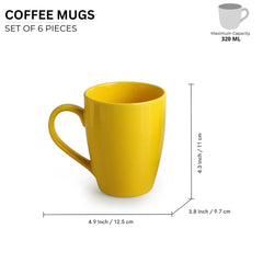 'Rainbow' Handcrafted Ceramic Tea & Coffee Mugs (Set Of 6, 320 ML, Microwave Safe)