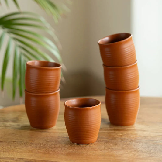 'Terra' Handcrafted Ceramic Tea Kullads (Set of 6, 160 ML, Microwave Safe)
