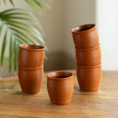 'Terra' Handcrafted Ceramic Tea Kullads (Set of 6, 160 ML, Microwave Safe)