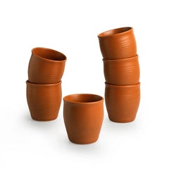 'Terra' Handcrafted Ceramic Tea Kullads (Set of 6, 160 ML, Microwave Safe)