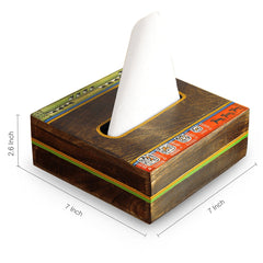'Woody Hues' Warli Hand-Painted Napkin Holder