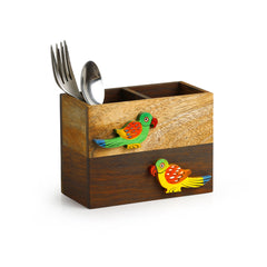 'Birds Of A Feather' Cutlery Cum Napkin Holder In Sheesham & Mango Wood