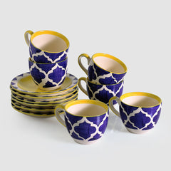 'A Mediterranean High-Tea' Handpainted Cup & Saucer In Ceramic (Set Of 6)