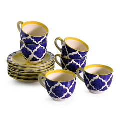 'A Mediterranean High-Tea' Handpainted Cup & Saucer In Ceramic (Set Of 6)