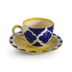 'A Mediterranean High-Tea' Handpainted Cup & Saucer In Ceramic (Set Of 6)