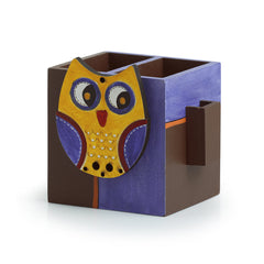 'Owl Motif' Cutlery & Toothpick Holder In Wood (3 Partitions)