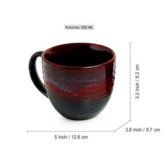 'Crimson Lava Dome' Hand Glazed Studio Pottery Ceramic Coffee & Tea Mugs (Set Of 2)