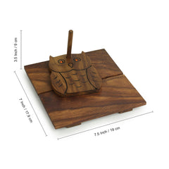 'Owl On Board' Hand Carved Tissue Holder In Sheesham Wood