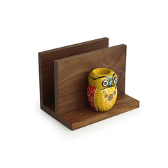 'An Owl's Vibrance' Tissue Toothpick Holder In Sheesham & Gular Wood