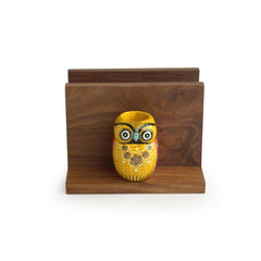 'An Owl's Vibrance' Tissue Toothpick Holder In Sheesham & Gular Wood