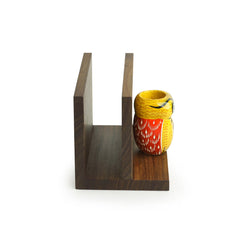 'An Owl's Vibrance' Tissue Toothpick Holder In Sheesham & Gular Wood