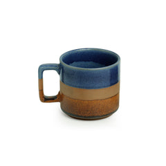 'Caramel Blues' Hand Glazed Studio Pottery Tea & Coffee Mugs In Ceramic (Set of 2, 360 ML, Microwave Safe)