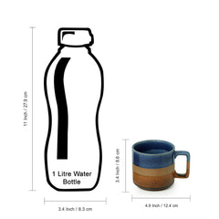 'Caramel Blues' Hand Glazed Studio Pottery Tea & Coffee Mugs In Ceramic (Set of 2, 360 ML, Microwave Safe)