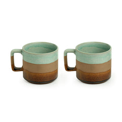 'Mint Chocolate' Hand Glazed Studio Pottery Tea & Coffee Mugs In Ceramic (Set of 2, 362 ML, Microwave Safe)