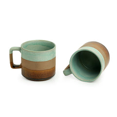 'Mint Chocolate' Hand Glazed Studio Pottery Tea & Coffee Mugs In Ceramic (Set of 2, 362 ML, Microwave Safe)