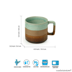 'Mint Chocolate' Hand Glazed Studio Pottery Tea & Coffee Mugs In Ceramic (Set of 2, 362 ML, Microwave Safe)