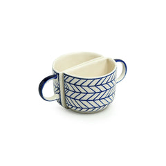 'Indigo Chevron' Hand-painted Ceramic Unique Half Cup For Coffee & Tea (Set of 2, 200 ML, Microwave Safe)