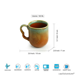 Peacock Boulevard' Hand-Engraved Ceramic Coffee & Tea Cups (Set of 6 | 180 ML | Microwave Safe)