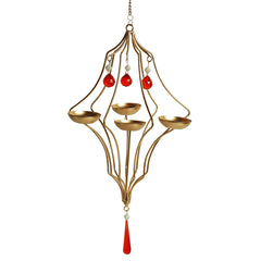 ✨ Golden Abstract Tea-Light Holder – Handcrafted Hanging Iron Decor