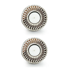 'Sparkling Mandala' Hand-Carved Blocks Tea-Light Holders In Sheesham Wood (Set of 2)