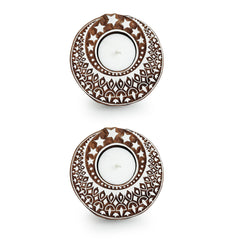 'Shimmering Moon' Hand-Carved Blocks Tea-Light Holders In Sheesham Wood (Set of 2)