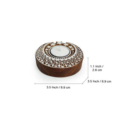 'Shimmering Moon' Hand-Carved Blocks Tea-Light Holders In Sheesham Wood (Set of 2)