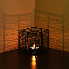 🕯️ Glowing Mesh Cube – Handcrafted Matte Black Tea-Light Holder