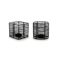 🕯️ Glowing Mesh Duo – Set of 2 Handwired Matte Black Tea-Light Holders