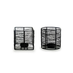 🕯️ Glowing Mesh Duo – Set of 2 Handwired Matte Black Tea-Light Holders