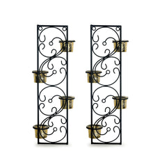 'Glowing Vines' Handcrafted Wall Sconce Tea Light Holders In Iron With Glass Holders (Set of 2)