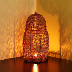 Golden Abstract Tea-Light Holder – Handcrafted Hanging Iron Decor