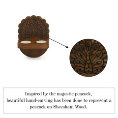 'The Dancing Peacock' Hand Carved Wall Tea Light Holder in Sheesham Wood