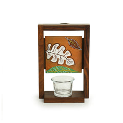 'Shades of a Leaf' Wall Tea-Light Holder in Sheesham Wood & Terracotta