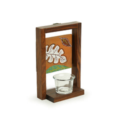 'Shades of a Leaf' Wall Tea-Light Holder in Sheesham Wood & Terracotta