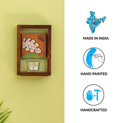 'Shades of a Leaf' Wall Tea-Light Holder in Sheesham Wood & Terracotta