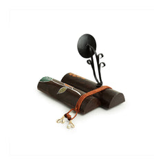 'Shades of a Leaf' Hand-Painted Wall Candle Holder in Teak Wood