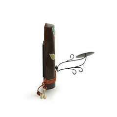 'Shades of a Leaf' Hand-Painted Wall Candle Holder in Teak Wood