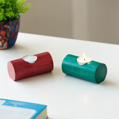 Jugnu Drum' Wooden Tea Light Holder (Set of 2)