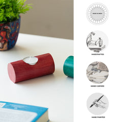 Jugnu Drum' Wooden Tea Light Holder (Set of 2)
