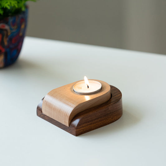 🪵 Shapical Jugnu – Hand-Carved Wooden Tea-Light Holder in Dual Brown Tones