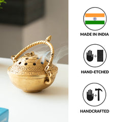 🪔 Hand-Etched Brass Dhoop Dani Burner & Diffuser – Antique Finish